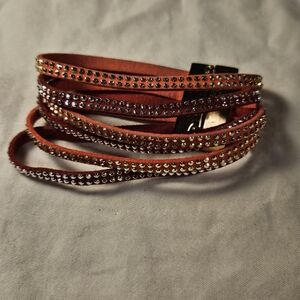 Salmon and Gold Faux Leather Bracelet with Magnetic Closure